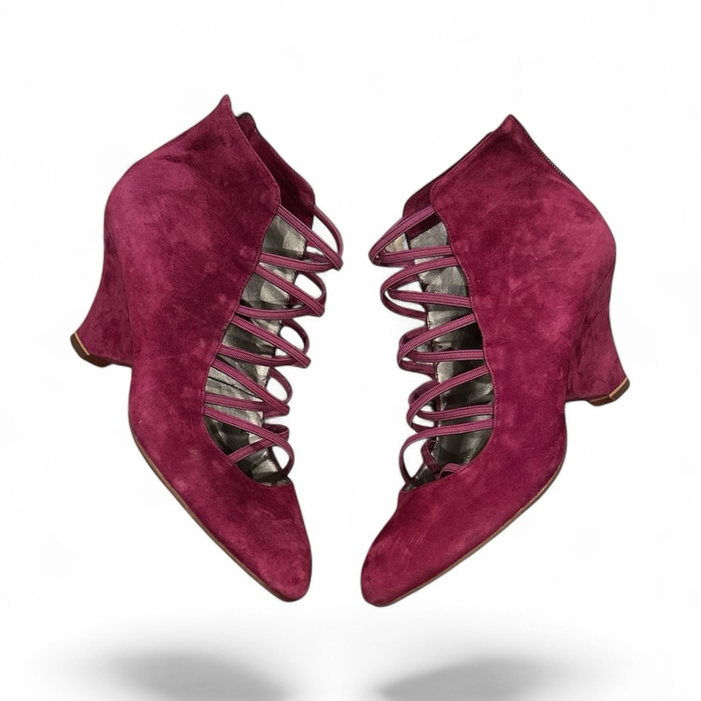 JEFFREY CAMPBELL WITCHY WHIMSY GOTH PURPLE WEDGE POINTY TOE VINTAGE CAGE SHOES 8 - Picture 4 of 11